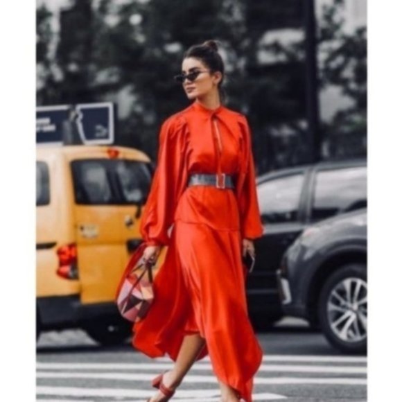 Self-Portrait Dresses & Skirts - Self-Portrait Red Plunging Handkerchief Midi Dress